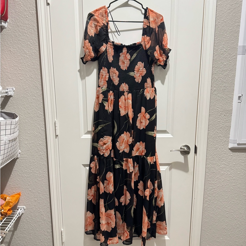 Floral Black and Orange Women's Dress